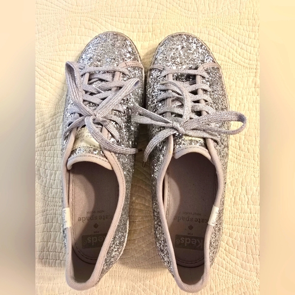Keds X Kate Spade Ladies Silver Glitter Sneakers - Picture 2 of 7